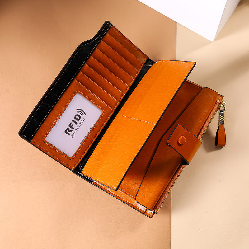 Hot sale RFlD anti-theft leather ladies wallet