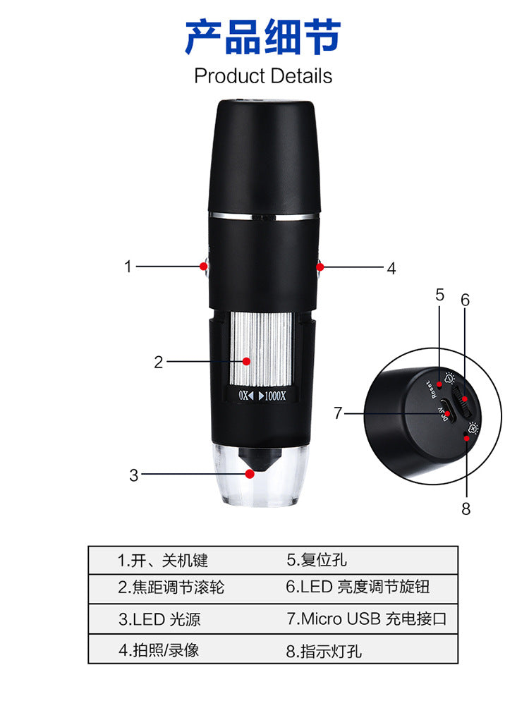 Portable high-definition digital microscope with WiFi connection