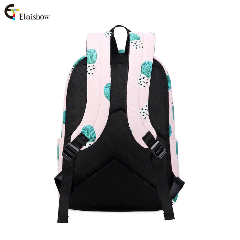 Cactus print backpack, junior high school student school bag