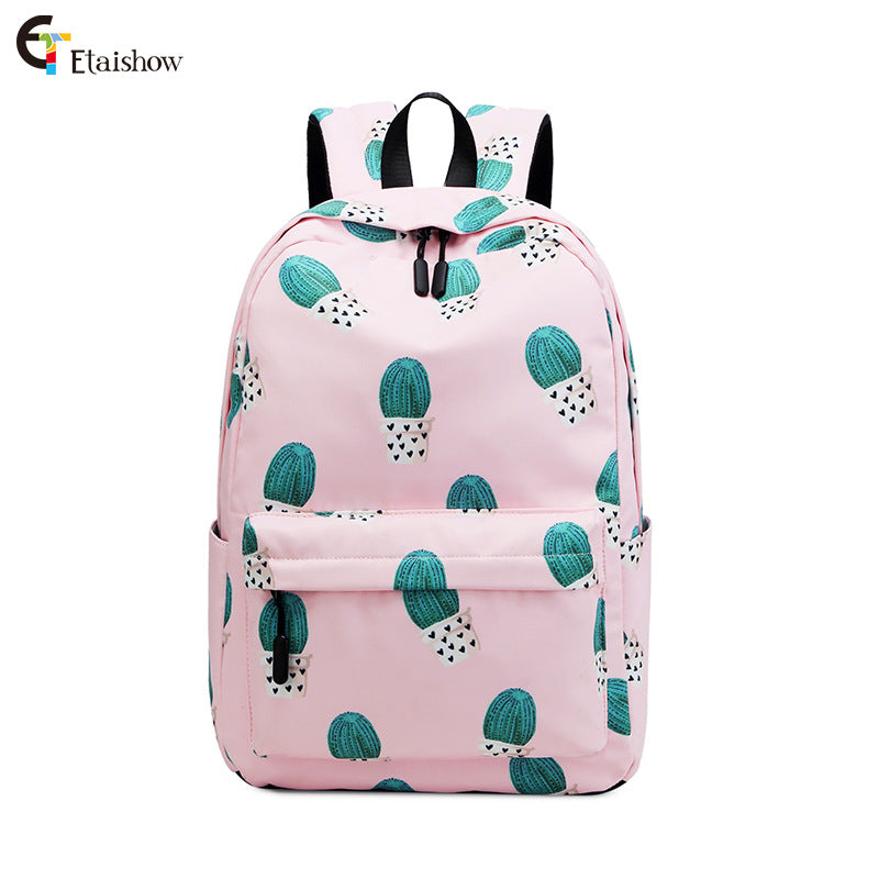 Cactus print backpack, junior high school student school bag