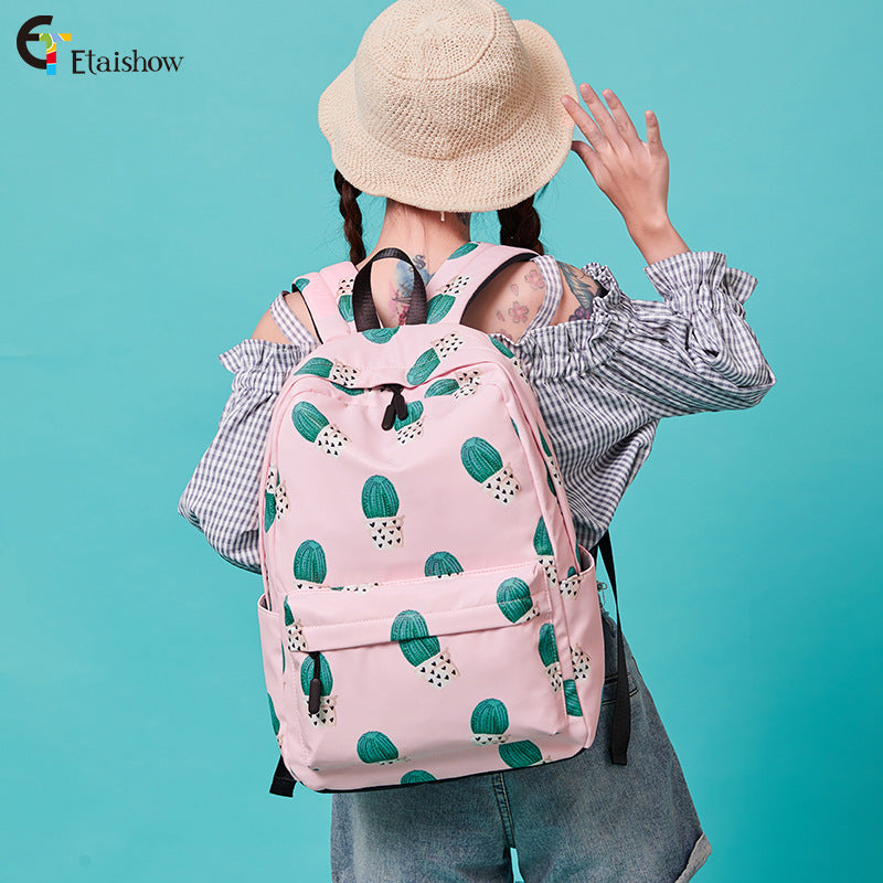Cactus print backpack, junior high school student school bag