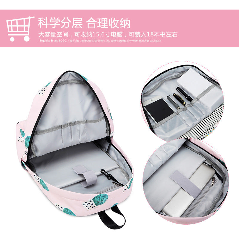 Cactus print backpack, junior high school student school bag