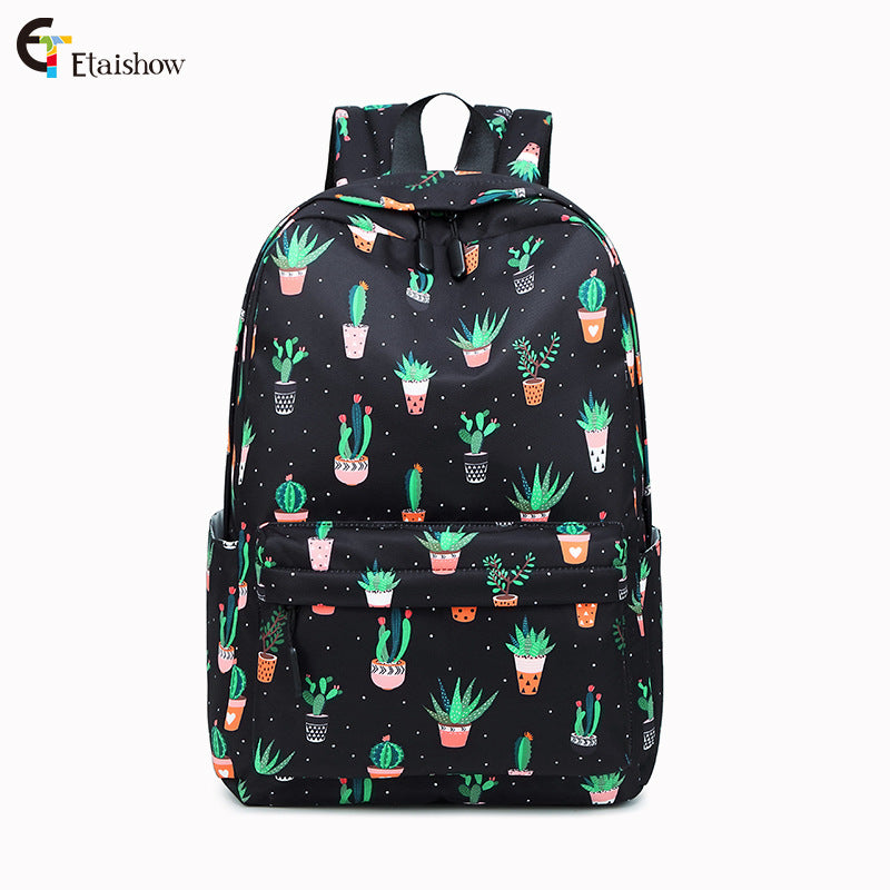 Cactus print backpack, junior high school student school bag
