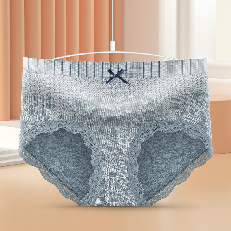 Women's underwear graphene antibacterial mid-waist nude lace edge seamless soft and comfortable large size tummy control briefs