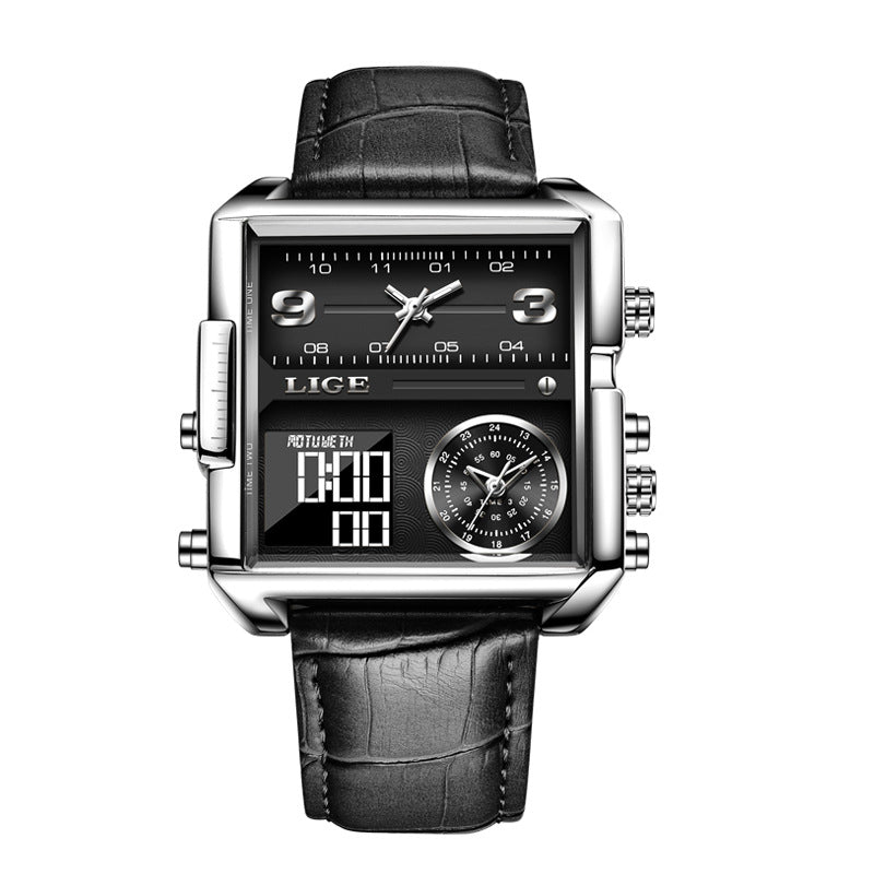 LIGE waterproof electronic quartz dual display watch
