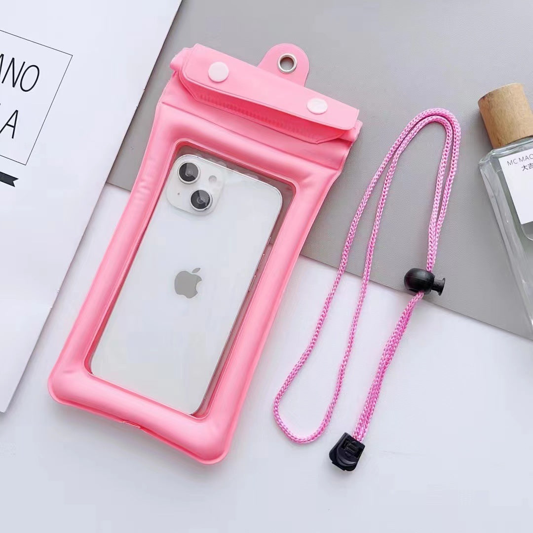 Trifold mobile phone waterproof bag airbag bag Velcro touch screen swimming hot spring seal strip waterproof cover neck hanging wholesale
