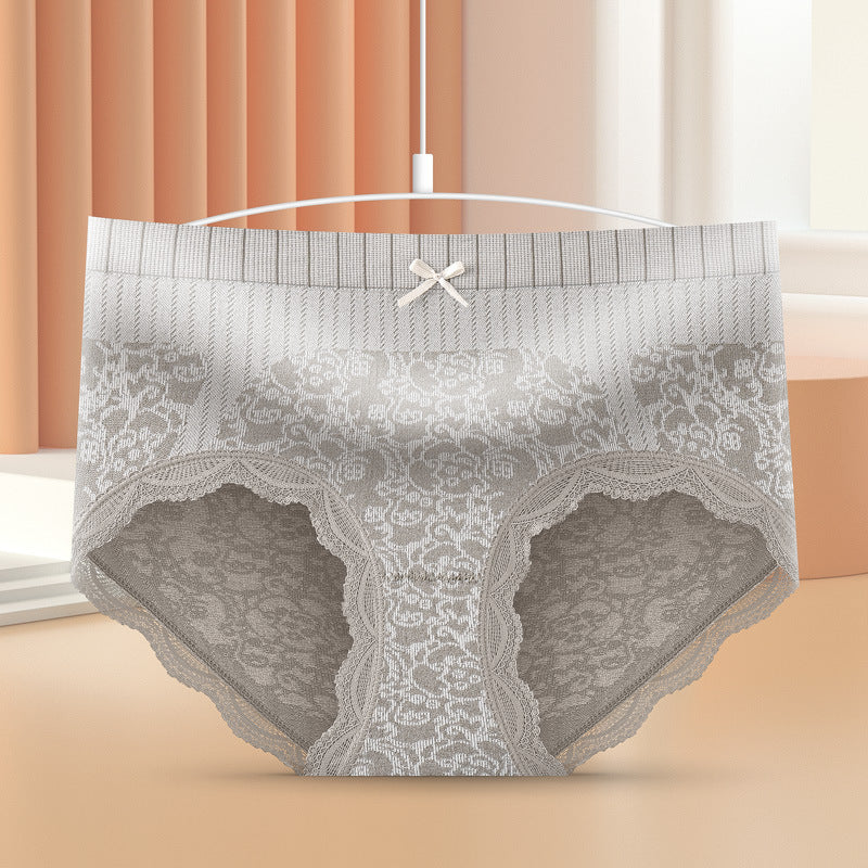 Women's underwear graphene antibacterial mid-waist nude lace edge seamless soft and comfortable large size tummy control briefs