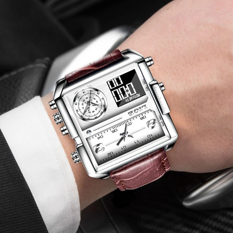 LIGE waterproof electronic quartz dual display watch