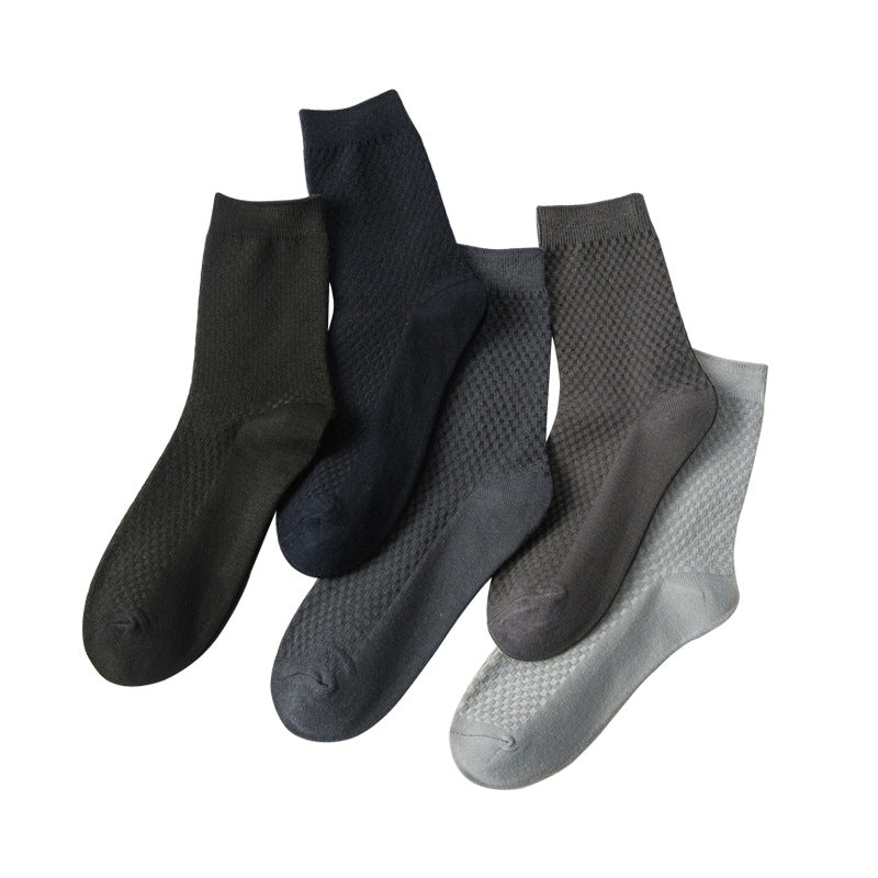 Bamboo fiber men socks for four seasons, business or causal (Benefits of Bamboo fibres: naturally soft, hypoallergenic, and antibacterial. Bamboo socks offer excellent moisture-wicking features and breathability, keeping feet dry and odor-free.)