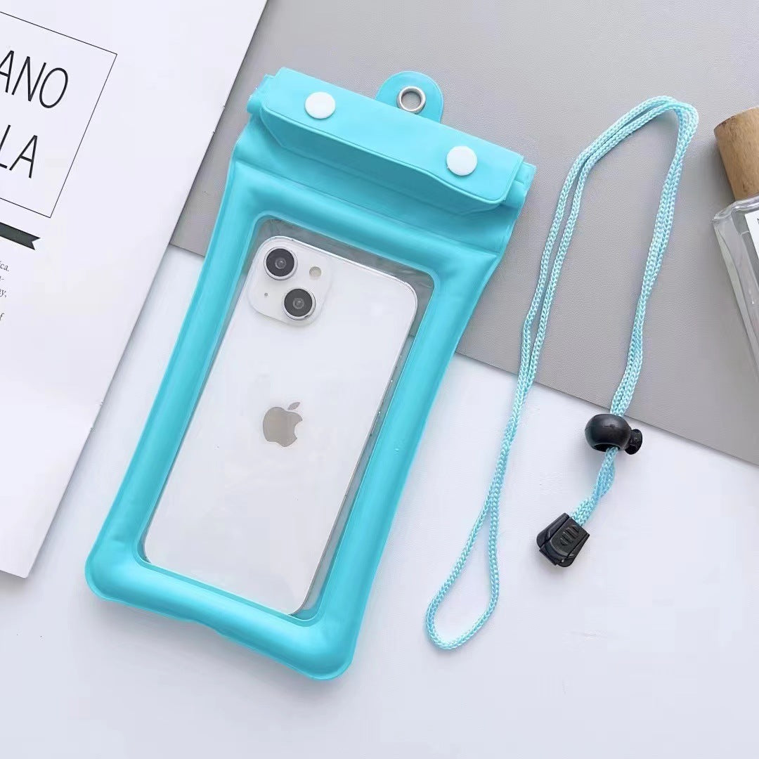 Trifold mobile phone waterproof bag airbag bag Velcro touch screen swimming hot spring seal strip waterproof cover neck hanging wholesale