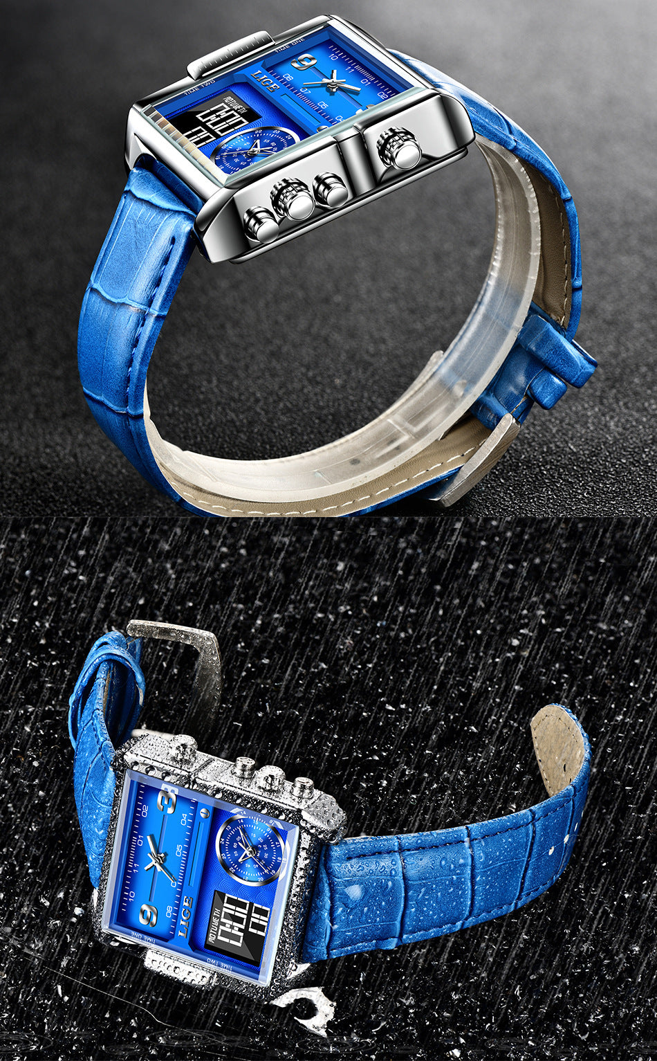 LIGE waterproof electronic quartz dual display watch