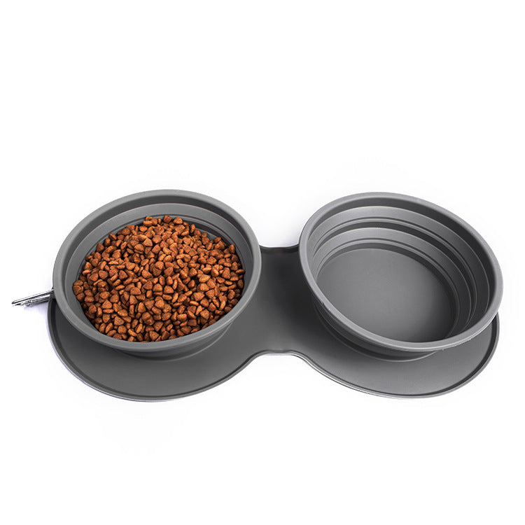Silicone foldable pet bowl, anti-choking double food bowl
