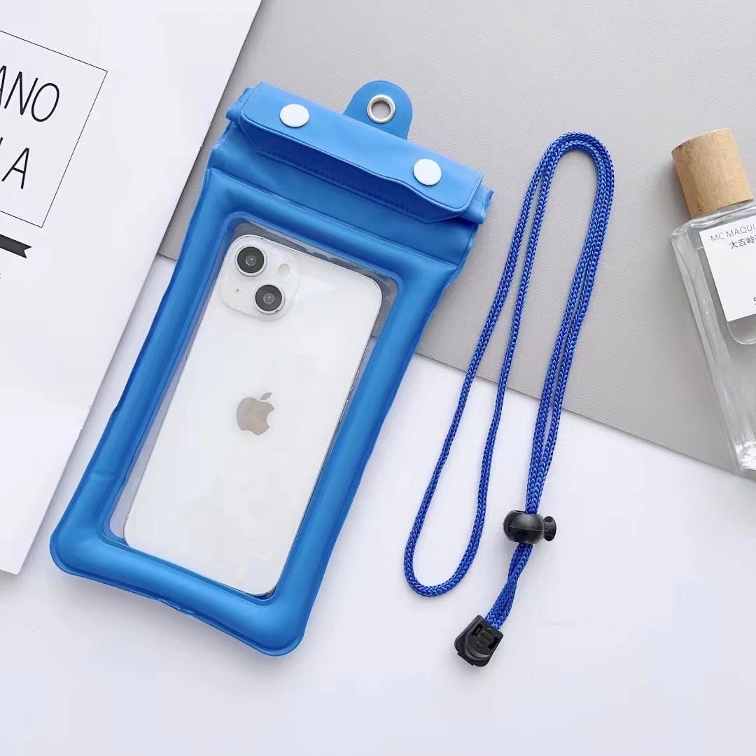 Trifold mobile phone waterproof bag airbag bag Velcro touch screen swimming hot spring seal strip waterproof cover neck hanging wholesale