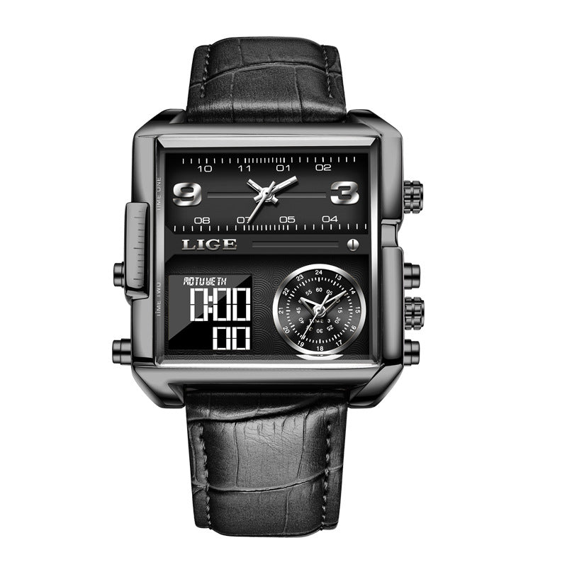LIGE waterproof electronic quartz dual display watch
