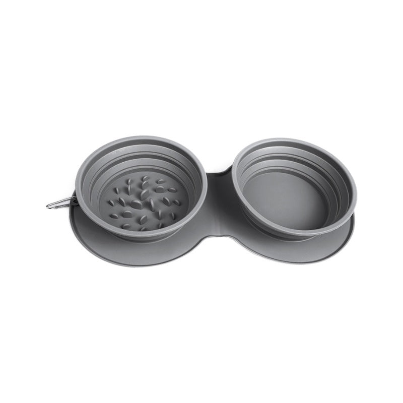 Silicone foldable pet bowl, anti-choking double food bowl