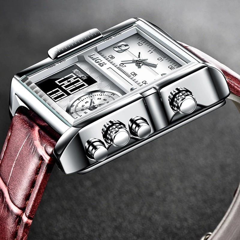 LIGE waterproof electronic quartz dual display watch