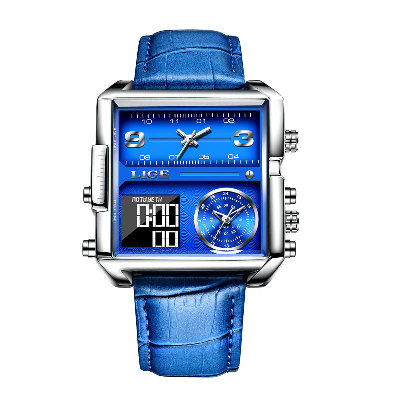 LIGE waterproof electronic quartz dual display watch