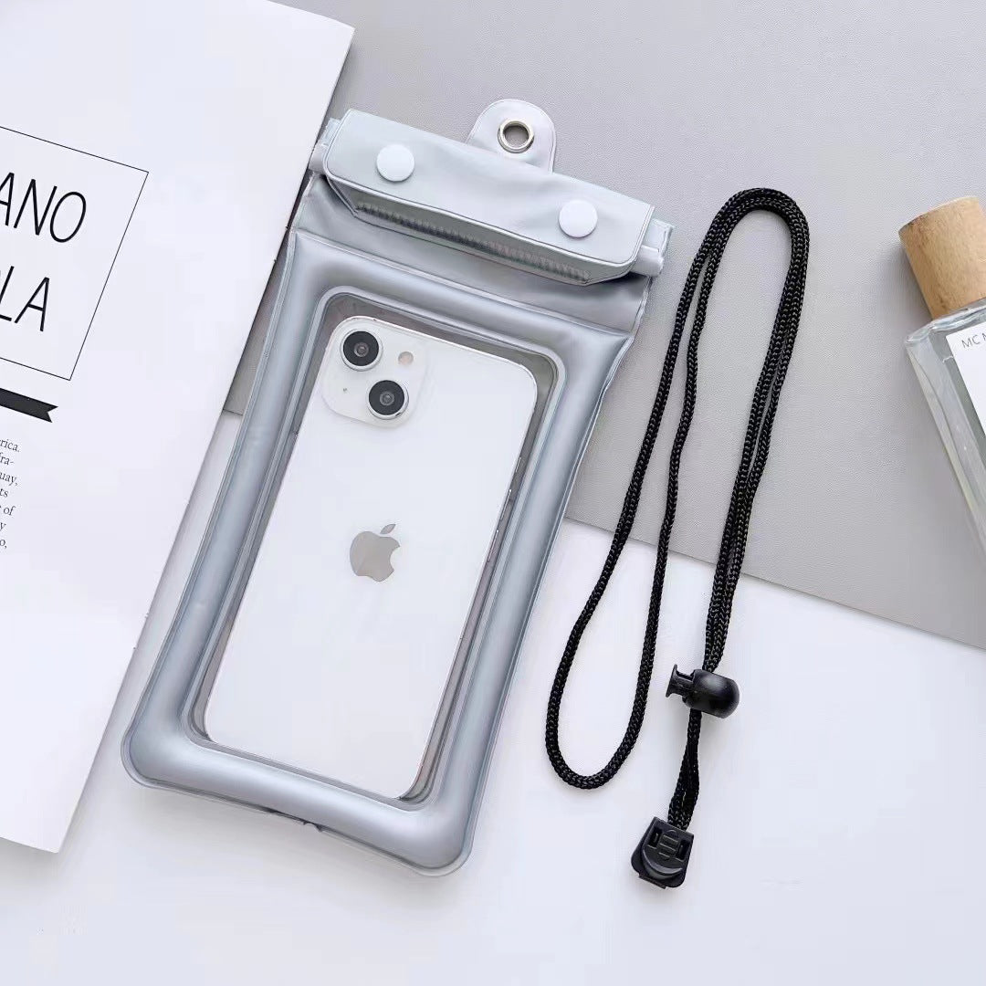 Trifold mobile phone waterproof bag airbag bag Velcro touch screen swimming hot spring seal strip waterproof cover neck hanging wholesale