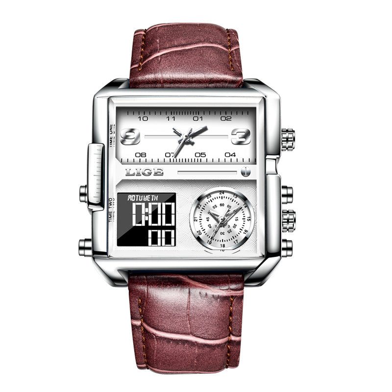 LIGE waterproof electronic quartz dual display watch