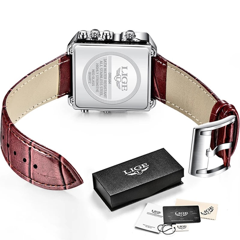 LIGE waterproof electronic quartz dual display watch