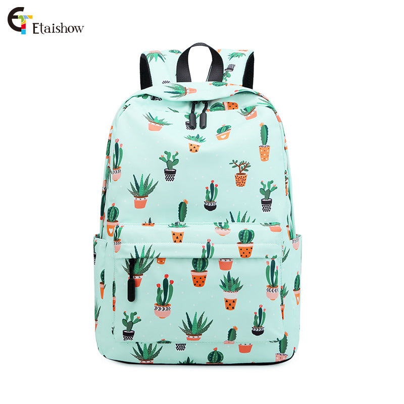 Cactus print backpack, junior high school student school bag