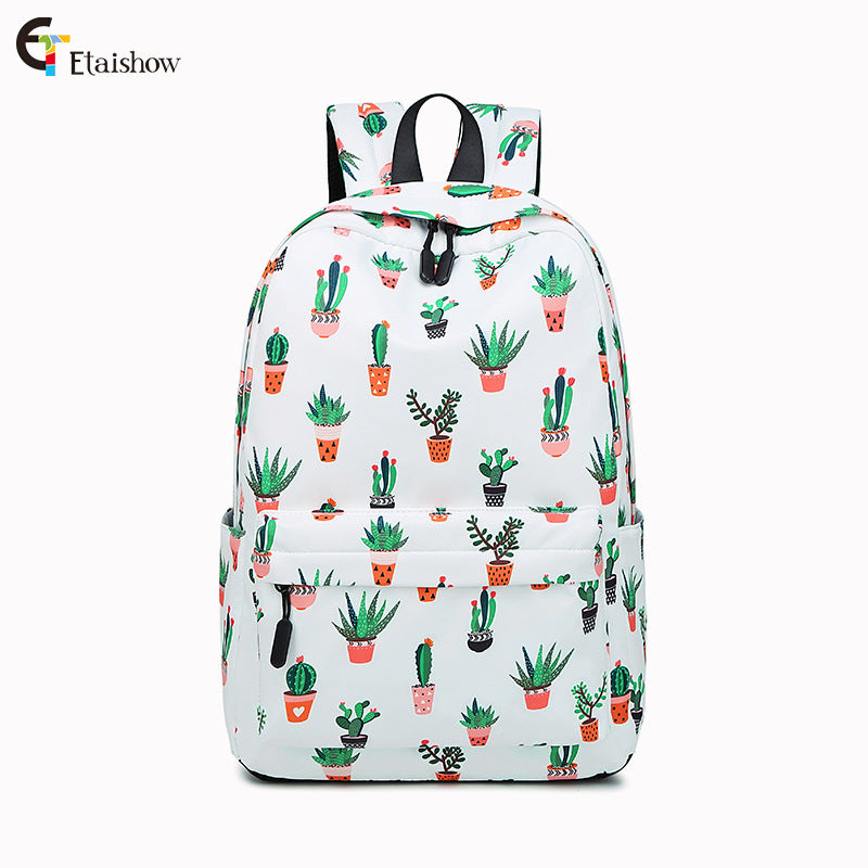 Cactus print backpack, junior high school student school bag