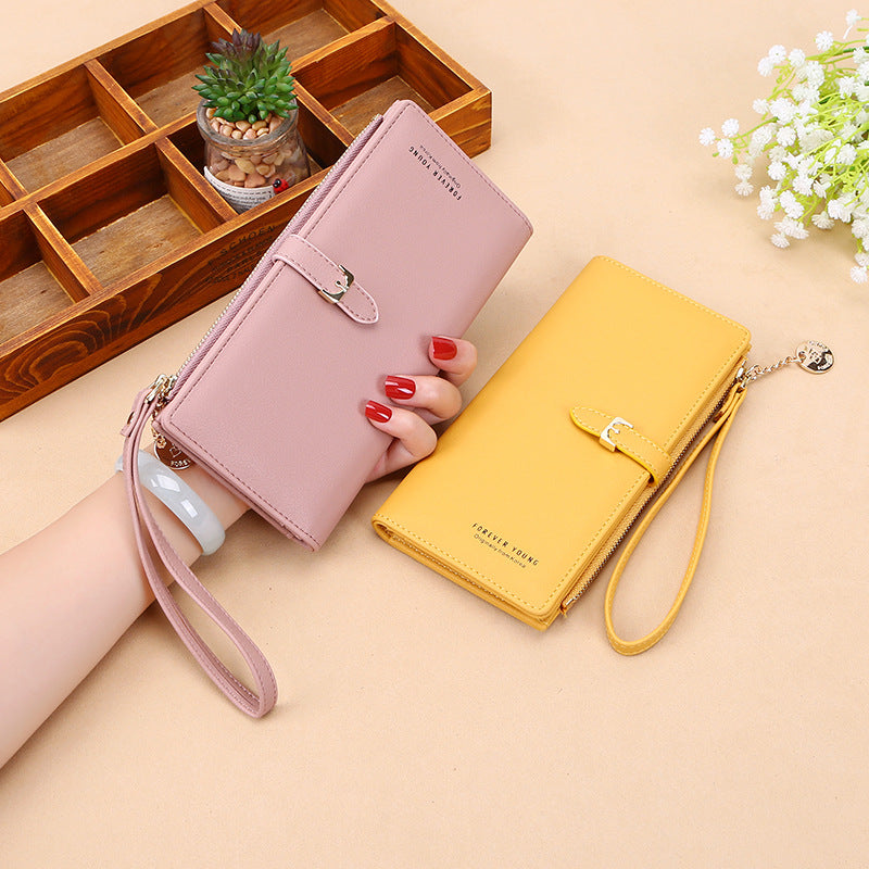 Factory direct sales new style women's wallet Korean style solid color women's handbag large capacity women's wrist bag coin bag