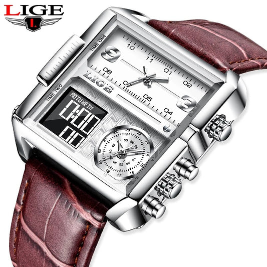 LIGE waterproof electronic quartz dual display watch